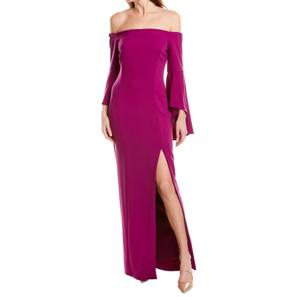 Issue New York Off The Shoulder High Slit Long Sleeve Gown Pink Size Small NWT